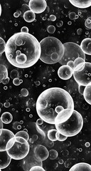 Abstract black and white image of numerous spheres