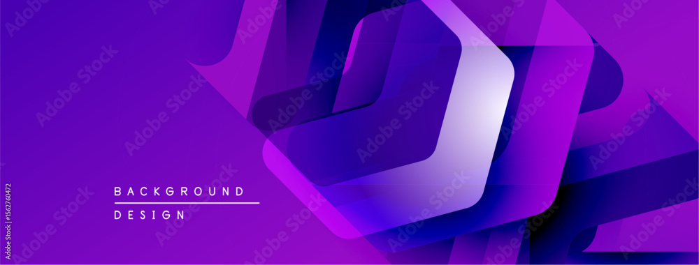Poster Abstract purple design features layered shapes, creating dynamic visual effect. Gradient colors add depth, modern aesthetic.
