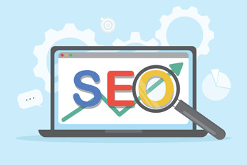 Search engine optimization for website keyword ranking development. Digital marketing strategy. Website SEO analysis flat vector illustration.