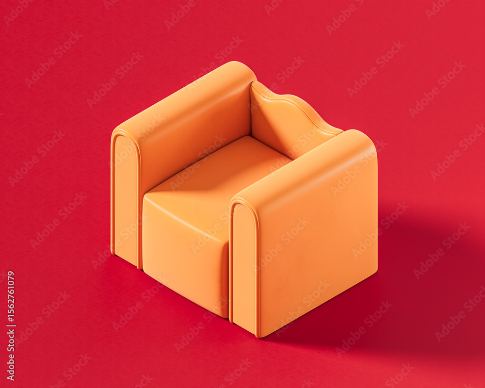 Poster a contemporary orange modular single rectangular armchair with a unique, wave-like backrest element,