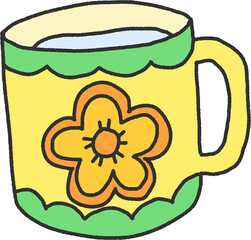 Yellow Flower Mug with Scalloped Edge – Cheerful Hand Drawn Style