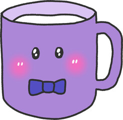 Purple Mug with Bow Tie and Blush Face – Cartoon Illustration