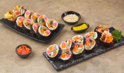 Kimbap or also known as gimbap is a typical Korean rice roll
