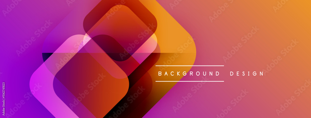 Poster Abstract geometric shapes overlap, creating vibrant gradient effect. Warm colors dominate composition, suggesting modern design aesthetic.