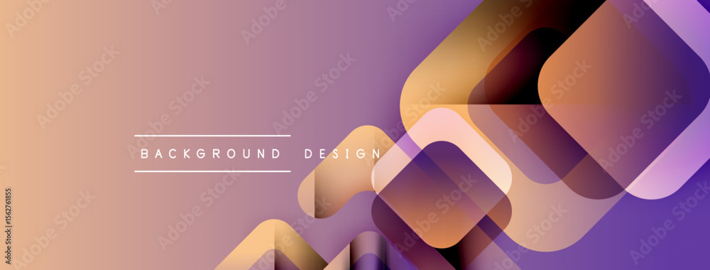 Aufkleber Abstract geometric shapes overlap, creating layered effect. Gradient background transitions from peach to purple tones. Minimalist design includes text labels.