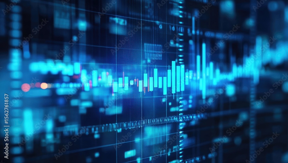 Poster digital financial data display with charts and numbers
