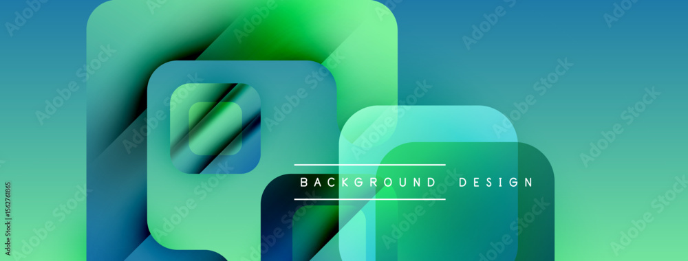 Aufkleber Abstract geometric shapes, vibrant greenblue gradient. Modern design elements create dynamic visual texture. Minimalist style.