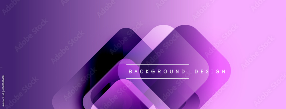 Poster Abstract purple background. Overlapping geometric shapes create modern design. Gradient colors add depth, visual interest.