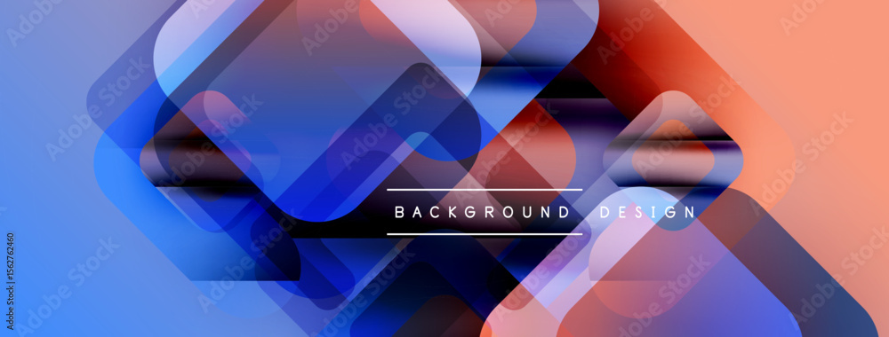 Poster abstract geometric shapes overlap. gradient colors blendblue, red, peach. modern design element for 