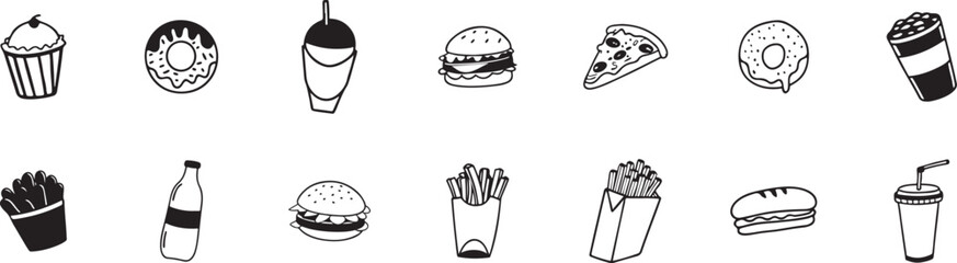 Fast Food Icon Set in Minimal Style
