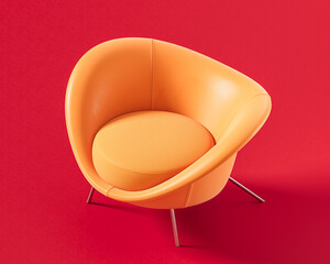 Single color, flat orange executive office chair featuring a high, ergonomic backrest, plush seating, and a modern, five-star wheeled base, productivity in contemporary workspaces, 3d rendering
