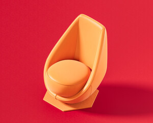 Single color, flat orange armchair with a sleek, low-profile design, featuring a single continuous form for the seat and back, presented on a red background, ideal for modern interiors, 3d rendering
