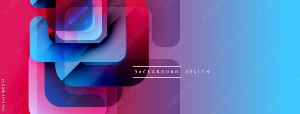 Poster Abstract geometric shapes overlap. Vibrant colors blend, creating modern background design. Gradient transitions dominate composition.