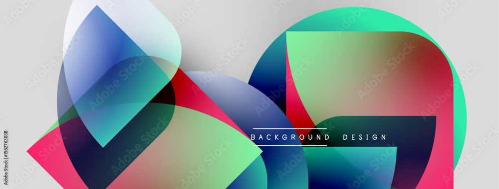 Aufkleber Abstract colorful shapes overlap, creating dynamic visual effect. Gradient hues blend smoothly, forming modern background design.