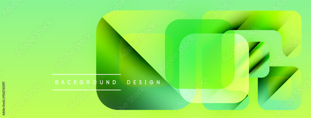 Aufkleber Bright green background features layered geometric shapes. Modern design elements create dynamic visual effect. Smooth gradients enhance composition.