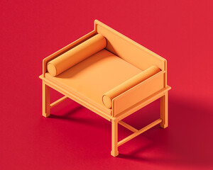 Single color, flat orange lounge chair with a plush, rectangular seat and a low, curved backrest, perfectly suited for contemporary living spaces and relaxation, 3d rendering