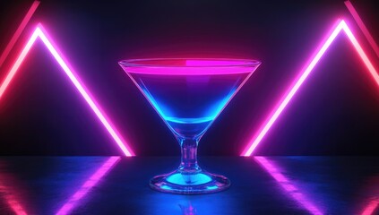 Vibrant cocktail glass under neon lights