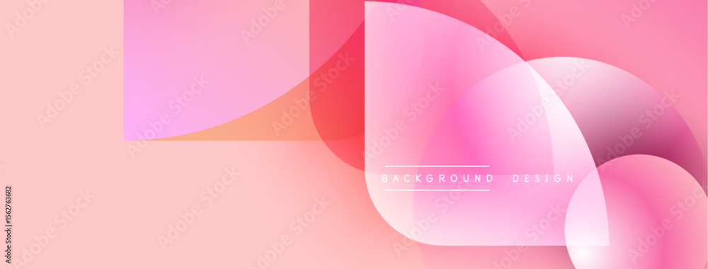 Poster Abstract pink background. Overlapping shapes create modern, fluid design. Soft gradients, smooth curves define visual texture.