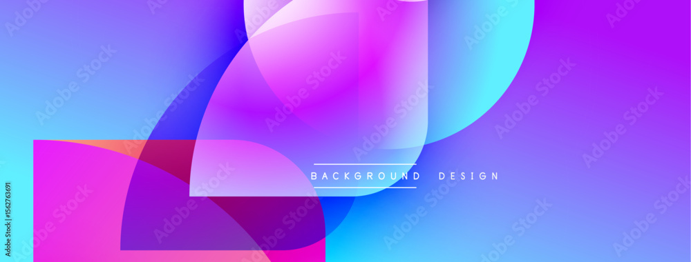 Poster Abstract vibrant background. Overlapping shapes create dynamic visual effect. Gradient colors blend smoothly, offering modern aesthetic.