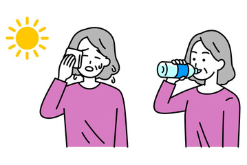 熱中症対策をする年配の女性　セット