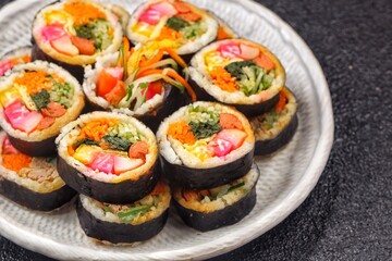 Kimbap or also known as gimbap is a typical Korean rice roll