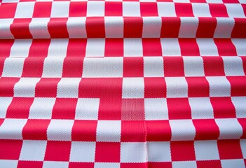 Red and white checkered tablecloth texture, close-up textile backdrop, red, checkered