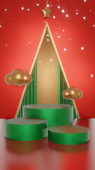 3D red background natal minimalist podium portrait template, suitable for product promotion