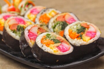 Kimbap or also known as gimbap is a typical Korean rice roll
