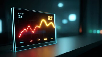 Digital graph glowing line chart futuristic interface financial data analytics technology business modern blue and orange light night abstract finance investment economy statistics growth progress - Powered by Adobe