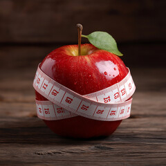  Apple Wrapped with Measuring Tape for Diet Concept