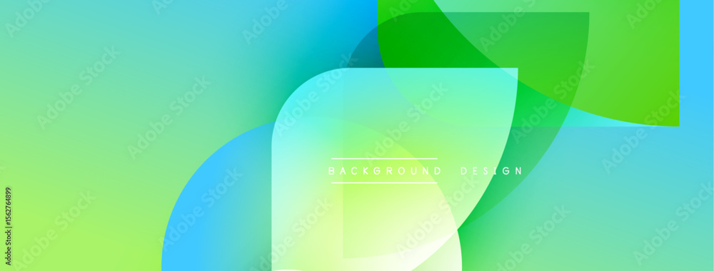 Poster Abstract gradient background. Overlapping shapes create dynamic visual effect. Light green, blue hues dominate composition. Text reads background design.