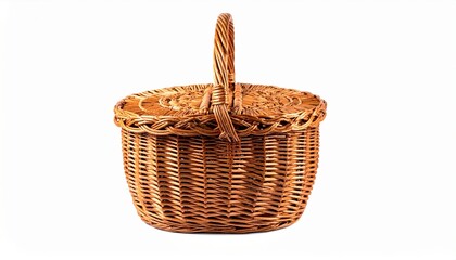 Obraz premium Oval Wicker Picnic Basket with Lid and Handle, Rustic Brown