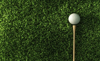 Golf ball on tee, ready for putting on green grass.