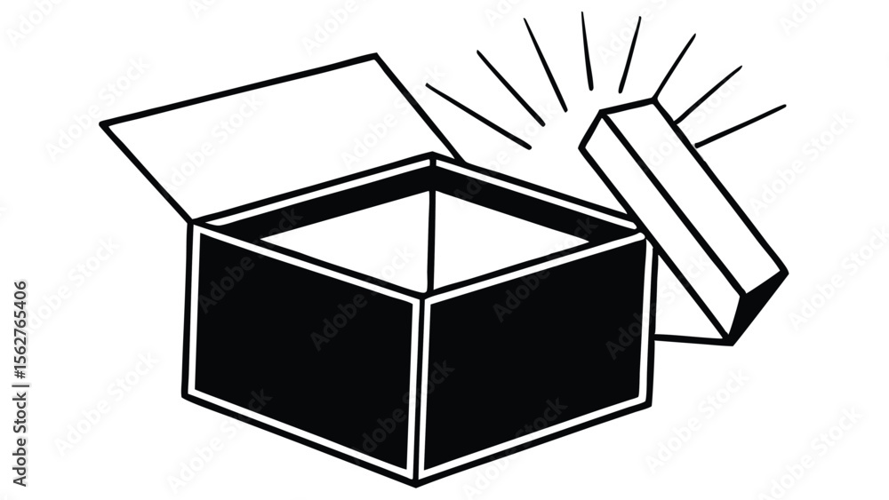 Poster an open box with rays emanating from it and a detached lid on the side