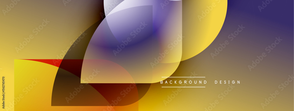Poster Abstract geometric shapes overlap, creating vibrant color gradients. Modern design elements suggest fluidity, depth, visual interest.