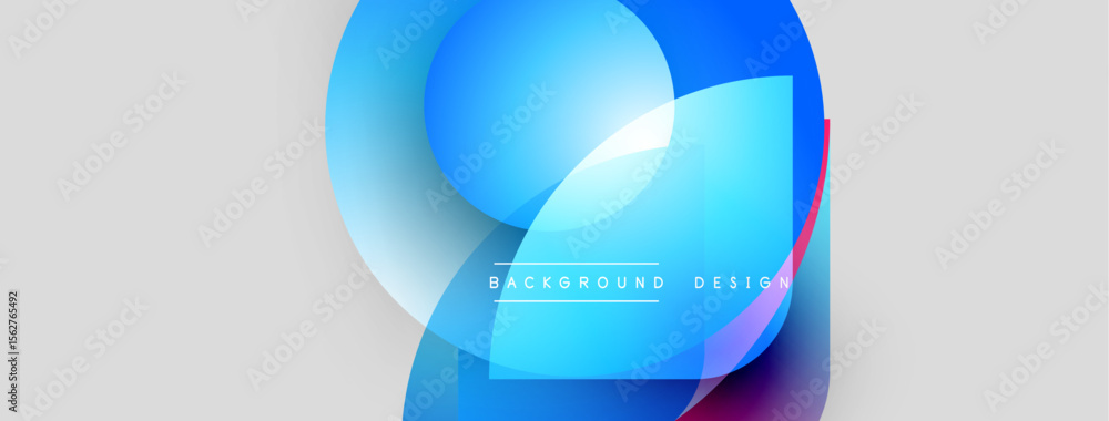 Poster Abstract shapes overlap, creating vibrant blue, purple gradients. Text reads background design centered within composition. Minimalist style.