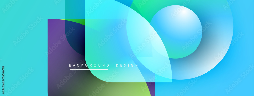 Poster Abstract geometric shapes overlap, creating vibrant blue, green gradients. Modern design features text background design centrally positioned.