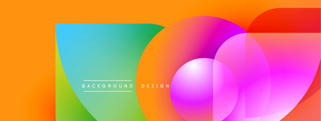 Vibrant abstract shapes overlap. Gradient colors blend, creating dynamic visual effect. Modern design elements present smooth transitions.
