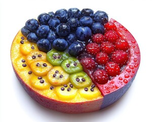Vibrant fruit platter showcasing colorful sections of berries and bananas
