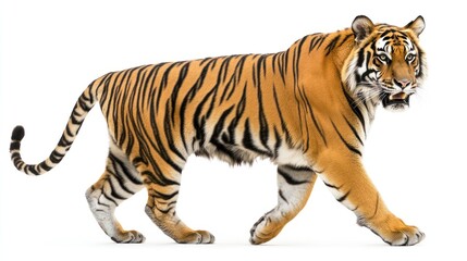 Fototapeta premium Tiger walking on white background