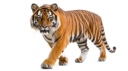 Obraz premium Tiger walking against white