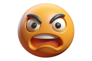 Fototapeta premium Angry emoji with wide open mouth and furrowed brows isolated on transparent background