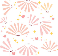 Floral pattern with colorful flowers, butterflies, and hearts, perfect for summer nature design or retro spring wallpaper