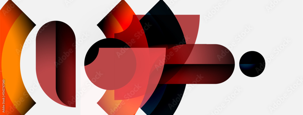 Poster Abstract composition. Overlapping shapes, warm colors dominate, creating dynamic visual effect. Minimalist design, modern aesthetic.