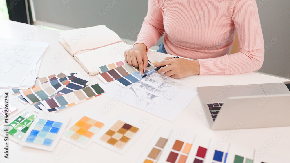 Canvas Prints ui ux designer choosing color palette for website app design asian adult woman hands on color swatch