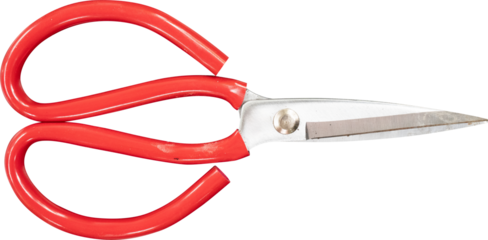 Bright red scissors with metal blades, ideal for crafting and everyday use.