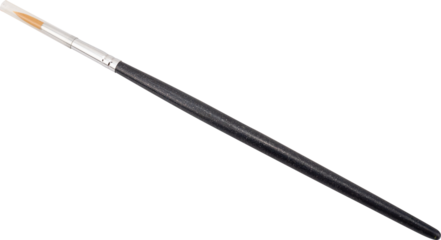 Close-up of a fine art paintbrush on a white background.