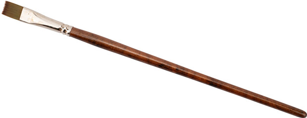 A wooden paintbrush with a flat tip, ideal for various painting techniques.