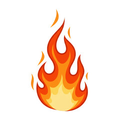 Stylized cartoon fire flames with orange and yellow colors isolated on transparent background