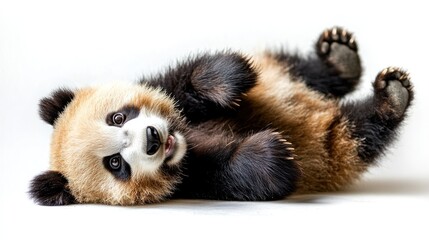 Naklejka premium Playful panda cub lying down